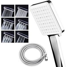 18 X ENSINE SHOWER HEAD AND HOSE, UPDATED HIGH PRESSURE SQUARE SHOWER HEADS WITH 6 SPRAYS,UNIVERSAL HANDHELD SHOWER HEAD WITH HOSE, WATER EFFICIENT LARGE POWER SHOWER HEAD CHROME - TOTAL RRP £255: LO
