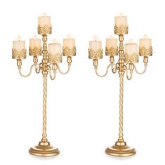 2 X SZIQIQI 78CM TALL PILLAR CANDLE HOLDERS- 5-ARM FLOOR CANDELABRA CENTERPIECE FOR  DINING TABLE LARGE CANDLE HOLDER FLORAL CENTERPIECES FOR MANTEL FIREPLACE LIVING ROOM DECOR - TOTAL RRP £124: LOCA