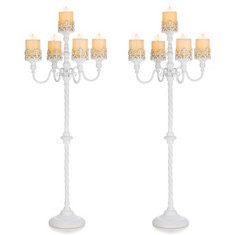 2 X SZIQIQI FLOOR CANDELABRA CANDLE HOLDER 5-ARM- 102 CM TALL PILLAR CANDLE HOLDERS ANTIQUE FLOWER STAND CENTERPIECES FOR WEDDING RECEPTION TABLE DECORATIONS - TOTAL RRP £148: LOCATION - E RACK