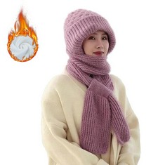 27 X INTEGRATED EAR PROTECTION WINDPROOF CAP SCARF,WINTER WARM KNITTED HAT SCARF, THICKENING BEANIE HAT SCARF,WINTER WARM KNITTED BEANIE HAT SCARF , PINK  - TOTAL RRP £180: LOCATION - A RACK