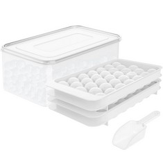 11 X ROUND ICE CUBE TRAY WITH LID ICE BALL MAKER MOLD FOR FREEZER WITH CONTAINER MINI CIRCLE ICE CUBE TRAY MAKING 66PCS SPHERE ICE CHILLING COCKTAIL WHISKEY TEA COFFEE, 2 WHITE TRAYS 1 ICE BUCKET & S