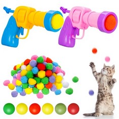 QUANTITY  OF ASSORTED ITEMS TO INCLUDE UMORISMO 2PCS FUZZY BALL SHOOTER FOR CATS, CAT BALL TOY LAUNCHER INTERACTIVE CAT BALL LAUNCHER PUFF CAT BALL GUN PLUSH BALL SHOOTING GUN WITH 50 PCS POM BALLS A