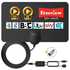 QUANTITY  OF ASSORTED ITEMS TO INCLUDE TCFTT DIGITAL TV AERIAL 250+ MILES LONG RANGE - AMPLIFIED HD TV ANTENNA INDOOR FOR FREEVIEW TV SUPPORT 4K 1080P LOCAL TV CHANNELS WITH BOOSTER & 13 FT COAX CABL