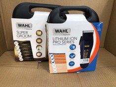 QUANTITY OF ITEMS TO INCLUDE WAHL DOG CLIPPERS, PRO SERIES LITHIUM DOG GROOMING KIT, FOR WIRY, SMOOTH, LONG, SILKY AND SHORT COATS, LOW NOISE CORDLESS PET CLIPPERS, PETS AT HOME, ERGONOMIC AND LIGHT