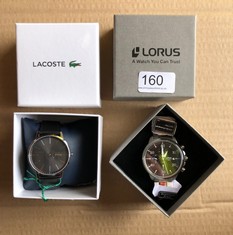 LACOSTE ANALOGUE QUARTZ WATCH FOR MEN WITH BLACK LEATHER STRAP - 2011016 & LORUS MENS WATCH STAINLESS STEEL STRAP : LOCATION - A RACK