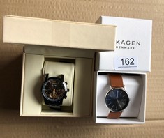 SKAGEN WATCH FOR MEN SIGNATUR, THREE HAND MOVEMENT, 40 MM SILVER STAINLESS STEEL CASE WITH A LEATHER STRAP, SKW6578 & OLEVS BLACK CASE AND STRAP : LOCATION - A RACK