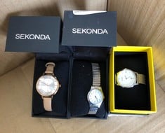 QUANTITY OF LADIES SEKONDA WATCHES TO INCLUDE SILVER FACE WITH PINK LEATHER STRAP WATCH: LOCATION - A RACK