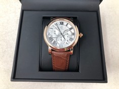 MENS LOUIS LACOMBE CHRONOGRAPH WATCH - MULTI FUNCTION DIAL WITH DATE - ROMAN NUMERAL DIAL - LEATHER STRAP RRP £420: LOCATION - A RACK