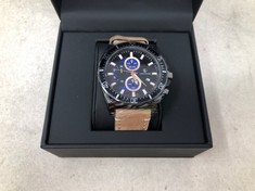 MENS LOUIS LACOMBE CHRONOGRAPH WATCH - 3 SUB DIALS - BLACK CASE - LEATHER STRAP RRP £385: LOCATION - A RACK