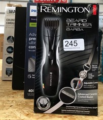 QUANTITY OF ITEMS TO INCLUDE REMINGTON BARBA BEARD TRIMMER – ADVANCED CERAMIC BLADES, 9 LENGTH SETTINGS, POP-UP TRIMMER, COMB ATTACHMENT, 40-MINUTE RUNTIME, CORD/CORDLESS, MB320C, BLACK: LOCATION - B
