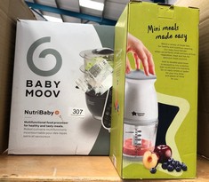 BABYMOOV NUTRIBABY FOOD PROCESSOR & TOMMEE TIPPEE QUICK-CHOP MINI BABY FOOD BLENDER AND CHOPPER FOR ALL STAGES OF WEANING, DURABLE GLASS BOWL AND STAINLESS STEEL BLADES, 500ML CAPACITY, 200W MOTOR, W