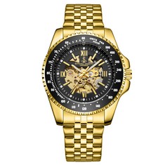 SAMUEL JOSEPH LIMITED EDITION SKELETON MECHANISM GOLD DESIGNER MENS WATCH SJ0018 RRP £220: LOCATION - A RACK