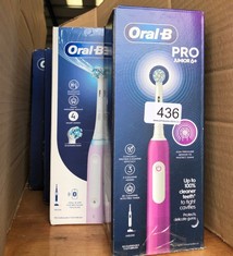 QTY OF ITEMS TO INCLUDE ORAL-B PRO JUNIOR KIDS ELECTRIC TOOTHBRUSH, GIFTS FOR KIDS, 1 TOOTHBRUSH HEAD, 3 MODES WITH KID-FRIENDLY SENSITIVE MODE, FOR AGES 6+, 2 PIN UK PLUG, PURPLE: LOCATION - TABLES