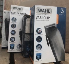 QUANTITY OF ITEMS TO INCLUDE WAHL VARI CORDED CLIPPER, HAIR CLIPPERS FOR MEN, MEN’S HEAD SHAVER, CORDED, VARIED CUTTING LENGTHS, MALE GROOMING KIT, HAIR CLIPPERS WITH ATTACHMENT COMBS, HOME HAIRCUTTI