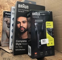 QUANTITY OF ITEMS TO INCLUDE BRAUN SERIES 3 ELECTRIC SHAVER FOR MEN WITH PRECISION BEARD TRIMMER, ELECTRIC RAZOR FOR MEN, UK 2 PIN PLUG, 300, BLACK RAZOR: LOCATION - A RACK
