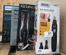 QUANTITY OF ITEMS TO INCLUDE WAHL 3 IN 1 PERSONAL TRIMMER, NOSE HAIR EYEBROW, PAINLESS EYEBROW AND FACIAL HAIR TRIMMER FOR MEN WOMEN, RECHARGEABLE, WASHABLE HEADS, BLACK: LOCATION - A RACK