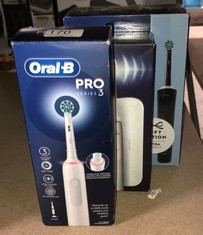 QUANTITY OF ITEMS TO INCLUDE ORAL-B PRO 3 ELECTRIC TOOTHBRUSHES FOR ADULTS, GIFTS FOR WOMEN / MEN, 1 CROSS ACTION TOOTHBRUSH HEAD, 3 MODES, ORAL B ELECTRIC TOOTHBRUSH WITH PRESSURE SENSOR, 2 PIN UK P