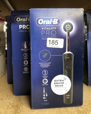 QUANTITY OF ITEMS TO INCLUDE ORAL-B VITALITY PRO ELECTRIC TOOTHBRUSHES FOR ADULTS, GIFTS FOR HIM / HER, 1 HANDLE, 2 TOOTHBRUSH HEADS, 3 BRUSHING MODES INCLUDING SENSITIVE PLUS, 2 PIN UK PLUG, BLACK: