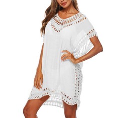 QUANTITY OF ADULT CLOTHES TO INCLUDE WOMENS SWIMWEAR COVER UP Y2K SEXY HOLLOW OUT MESH TASSEL SKIRTS BEACH COVER UP BEACH BIKINI COVERUPS WHITE: LOCATION - C RACK