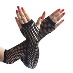 QUANTITY OF CRETTY-MEET 1 PAIR LONG FISHNET GLOVES, FINGERLESS FISHNET GLOVES, ARM FISHNET GLOVES FOR 80S WOMEN AND GIRLS THEMED PARTY COSTUME ACCESSORIES (BLACK) - TOTAL RRP £288: LOCATION - D RACK