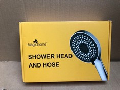 QUANTITY OF ASSORTED ITEMS TO INCLUDE MAGIC HOME SHOWER HEAD AND HOSE 2M, HIGH PRESSURE SHOWER HEAD WITH 5 MODES, UNIVERSAL HANDHELD SHOWER HEAD FOR LOW WATER PRESSURE: LOCATION - D RACK