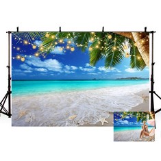 18 X MEHOFOND 7X5FT SUMMER BEACH PHOTOGRAPHY BACKDROP SEASIDE PALM TREES SHELL BLUE SKY LIGHT TROPICAL BACKGROUND FOR PICTURE BRIDAL SHOWER WEDDING PARTY DECORATIONS CAKE TABLE BANNER PHOTO BOOTH - T