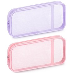49 X YOOSSO 2 PCS CLEAR PENCIL CASE, LARGE PENCIL CASE EXAM DOUBLE LAYER PENCIL CASE MESH BREATHABLE WASHABLE STORAGE FOR STATIONERY OFFICE SUPPLIES MAKEUP TRAVEL SUPPLIES, PURPLE, PINK - TOTAL RRP £