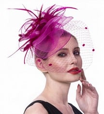 25 X SINAMAY FLOWER FEATHER HEADBAND FASCINATOR WEDDING HEADWEAR LADIES RACE ROYAL ASCOT PILLBOX WEDDING COCKTAIL TEA PARTY DERBY HAT FOR WOMEN (A6-ROSE RED) - TOTAL RRP £333: LOCATION - G