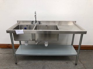 VOGUE DOUBLE SINK BOWL WITH R/H DRAINER IN STAINLESS STEEL SIZE : 1500MM RRP - £599: LOCATION - B5