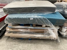 PALLET OF ASSORTED FURNITURE INCLUDING TWO MATTRESSES (MAY BE BROKEN OR INCOMPLETE).