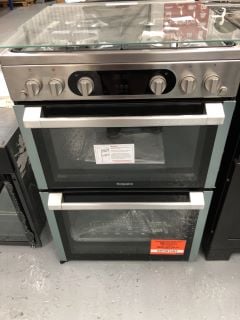 HOTPOINT60CM DUAL FUEL DOUBLE OVEN FREESTANDING COOKER IN BLACK/SILVER