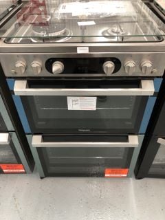 HOTPOINT 60CM DUAL FUEL DOUBLE OVEN FREESTANDING COOKER IN BLACK/SILVER