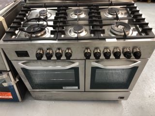 JOHN LEWIS 100CM DUAL FUEL FREE STANDING RANGE COOKER IN SILVER (VISIBLE DAMAGE VIEWING ADVISED)