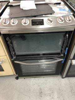 JOHN LEWIS 60CM DUAL FUEL DOUBLE OVEN FREESTANDING COOKER IN BLACK/SILVER (VISIBLE DAMAGE VIEWING ADVISED)