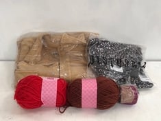 BOX OF ASSORTED ITEMS TO INCLUDE CLOTHING & ASSORTED WOOLS (DELIVERY ONLY)