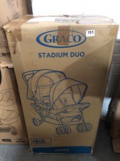 GRACO STADIUM DUO DOUBLE STROLLER IN BLACK GREY - RRP £160 (COLLECTION OR OPTIONAL DELIVERY)