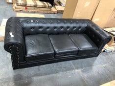3 SEATER SOFA IN BLACK FAUX LEATHER WITH BUTTON EFFECT (COLLECTION OR OPTIONAL DELIVERY)