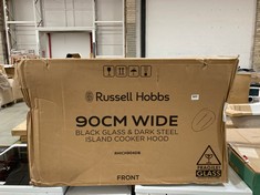 RUSSELL HOBBS 90CM WIDE BLACK GLASS AND DARK STEEL ISLAND COOKER HOOD - MODEL NO. RHICH904DB - RRP £339 (COLLECTION OR OPTIONAL DELIVERY)