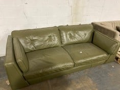 3 SEATER SOFA IN GREEN - BROWN LEATHER WITH BUTTON BACK EFFECT (COLLECTION OR OPTIONAL DELIVERY)