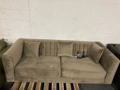 3 SEATER SOFA IN BEIGE SOFT VELVET (COLLECTION OR OPTIONAL DELIVERY)