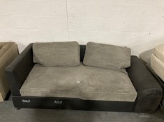2 SEATER END SOFA PART IN BLACK LEATHER / GREY FABRIC (PART ONLY) (COLLECTION OR OPTIONAL DELIVERY)