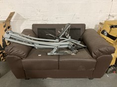 SMALL 2 SEATER SOFA IN BROWN (PART) AND METAL TRAINING PART (COLLECTION OR OPTIONAL DELIVERY)