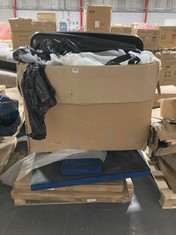 PALLET OF ASSORTED ITEMS TO INCLUDE BLUE VELVET BED HEADBOARD (COLLECTION OR OPTIONAL DELIVERY) (KERBSIDE PALLET DELIVERY)
