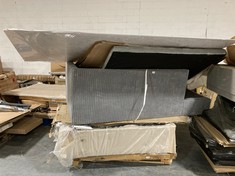PALLET OF ASSORTED FURNITURE / PARTS TO INCLUDE END SOFA PART IN DARK GREY FABRIC (PART ONLY) (COLLECTION OR OPTIONAL DELIVERY) (KERBSIDE PALLET DELIVERY)
