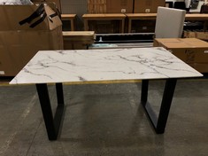 JOHN LEWIS WHITE MARBLE TOP DINING TABLE WITH BLACK METAL FRAME LEGS 90X160CM (COLLECTION OR OPTIONAL DELIVERY)