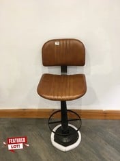 NARWANA BAR CHAIR - AGED LEATHER & IRON - 103 X 41 X 43CM (NC2001) - RRP £350 (COLLECTION OR OPTIONAL DELIVERY)