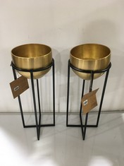 2 X ATSU BRASS PLANTER STAND - ANTIQUE BRASS - SMALL - (AP8901) - RRP £85 (COLLECTION OR OPTIONAL DELIVERY)