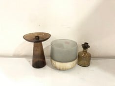 3 X ASSORTED NKUKU ITEMS TO INCLUDE AVYN RECYCLED GLASS CANDLE HOLDER - SMOKE AMBER - AV3101 - RRP £40 (COLLECTION OR OPTIONAL DELIVERY)