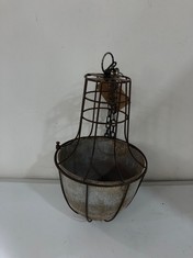 ABARI CAGED HANGING PLANTER - AGED ZINC - SMALL 43 X 28CM (DIA) (AP5801) - RRP £75 (COLLECTION OR OPTIONAL DELIVERY)