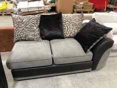 BLACK FAUX LEATHER & GREY FABRIC CORNER SOFA PART WITH SCATTER CUSHIONS (COLLECTION OR OPTIONAL DELIVERY)
